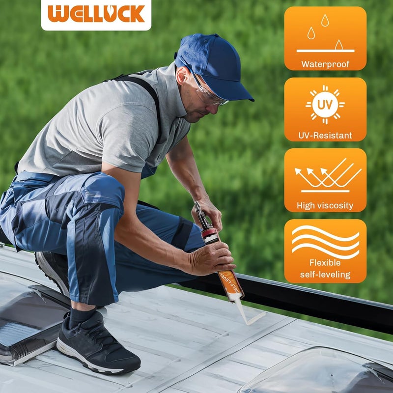 WELLUCK 1PC مادة مانعة للتسرب ذاتية التسوية لأسطح المركبات الترفيهية، مادة مرنة بيضاء للإصلاح، مادة مطاطية EPDM مانعة للتسرب للمركبات، آمنة، عديمة الرائحة، مقاومة للماء وللأشعة فوق البنفسجية، لاصق لجميع الأحوال الجوية - Image 5